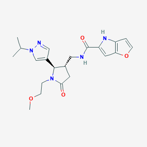 molecular formula C21H27N5O4 B6869298 N-[[(2R,3S)-1-(2-methoxyethyl)-5-oxo-2-(1-propan-2-ylpyrazol-4-yl)pyrrolidin-3-yl]methyl]-4H-furo[3,2-b]pyrrole-5-carboxamide 
