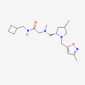 molecular formula C18H29FN4O2 B6869338 N-(cyclobutylmethyl)-2-[[(2S,4S)-4-fluoro-1-[(3-methyl-1,2-oxazol-5-yl)methyl]pyrrolidin-2-yl]methyl-methylamino]acetamide 