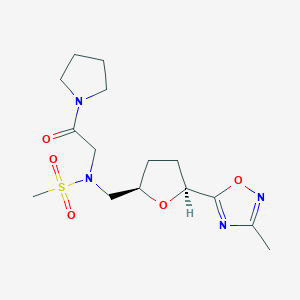 molecular formula C15H24N4O5S B6869353 N-[[(2R,5S)-5-(3-methyl-1,2,4-oxadiazol-5-yl)oxolan-2-yl]methyl]-N-(2-oxo-2-pyrrolidin-1-ylethyl)methanesulfonamide 