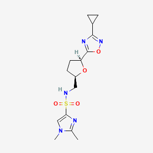 molecular formula C15H21N5O4S B6869356 N-[[(2R,5S)-5-(3-cyclopropyl-1,2,4-oxadiazol-5-yl)oxolan-2-yl]methyl]-1,2-dimethylimidazole-4-sulfonamide 