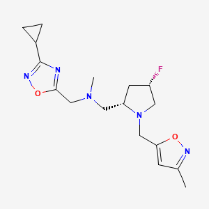 molecular formula C17H24FN5O2 B6869370 N-[(3-cyclopropyl-1,2,4-oxadiazol-5-yl)methyl]-1-[(2S,4S)-4-fluoro-1-[(3-methyl-1,2-oxazol-5-yl)methyl]pyrrolidin-2-yl]-N-methylmethanamine 