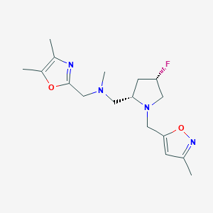 molecular formula C17H25FN4O2 B6869421 N-[(4,5-dimethyl-1,3-oxazol-2-yl)methyl]-1-[(2S,4S)-4-fluoro-1-[(3-methyl-1,2-oxazol-5-yl)methyl]pyrrolidin-2-yl]-N-methylmethanamine 