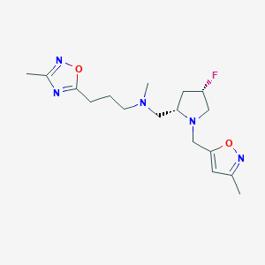 molecular formula C17H26FN5O2 B6869458 N-[[(2S,4S)-4-fluoro-1-[(3-methyl-1,2-oxazol-5-yl)methyl]pyrrolidin-2-yl]methyl]-N-methyl-3-(3-methyl-1,2,4-oxadiazol-5-yl)propan-1-amine 
