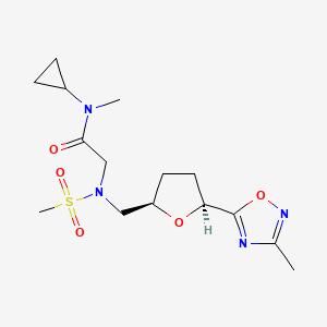 molecular formula C15H24N4O5S B6869496 N-cyclopropyl-N-methyl-2-[[(2R,5S)-5-(3-methyl-1,2,4-oxadiazol-5-yl)oxolan-2-yl]methyl-methylsulfonylamino]acetamide 