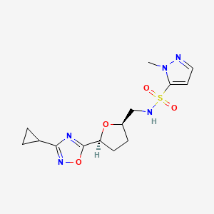 molecular formula C14H19N5O4S B6869523 N-[[(2R,5S)-5-(3-cyclopropyl-1,2,4-oxadiazol-5-yl)oxolan-2-yl]methyl]-2-methylpyrazole-3-sulfonamide 