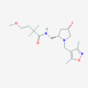 molecular formula C18H30FN3O3 B6869526 N-[[(2S,4S)-1-[(3,5-dimethyl-1,2-oxazol-4-yl)methyl]-4-fluoropyrrolidin-2-yl]methyl]-4-methoxy-2,2-dimethylbutanamide 