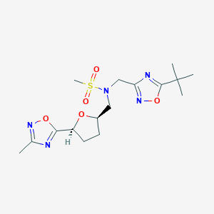 molecular formula C16H25N5O5S B6869569 N-[(5-tert-butyl-1,2,4-oxadiazol-3-yl)methyl]-N-[[(2R,5S)-5-(3-methyl-1,2,4-oxadiazol-5-yl)oxolan-2-yl]methyl]methanesulfonamide 