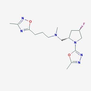 molecular formula C15H23FN6O2 B6869583 N-[[(2S,4S)-4-fluoro-1-(5-methyl-1,3,4-oxadiazol-2-yl)pyrrolidin-2-yl]methyl]-N-methyl-3-(3-methyl-1,2,4-oxadiazol-5-yl)propan-1-amine 