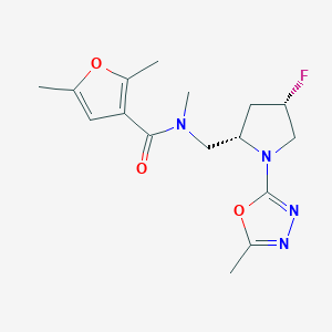 molecular formula C16H21FN4O3 B6869632 N-[[(2S,4S)-4-fluoro-1-(5-methyl-1,3,4-oxadiazol-2-yl)pyrrolidin-2-yl]methyl]-N,2,5-trimethylfuran-3-carboxamide 