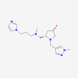 molecular formula C17H27FN6 B6869648 N-[[(2S,4S)-4-fluoro-1-[(1-methylpyrazol-4-yl)methyl]pyrrolidin-2-yl]methyl]-3-imidazol-1-yl-N-methylpropan-1-amine 