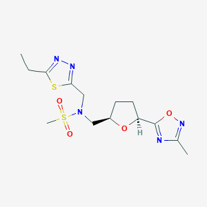molecular formula C14H21N5O4S2 B6869668 N-[(5-ethyl-1,3,4-thiadiazol-2-yl)methyl]-N-[[(2R,5S)-5-(3-methyl-1,2,4-oxadiazol-5-yl)oxolan-2-yl]methyl]methanesulfonamide 