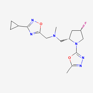 molecular formula C15H21FN6O2 B6869851 N-[(3-cyclopropyl-1,2,4-oxadiazol-5-yl)methyl]-1-[(2S,4S)-4-fluoro-1-(5-methyl-1,3,4-oxadiazol-2-yl)pyrrolidin-2-yl]-N-methylmethanamine 