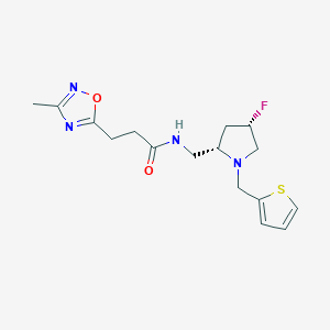 molecular formula C16H21FN4O2S B6869873 N-[[(2S,4S)-4-fluoro-1-(thiophen-2-ylmethyl)pyrrolidin-2-yl]methyl]-3-(3-methyl-1,2,4-oxadiazol-5-yl)propanamide 