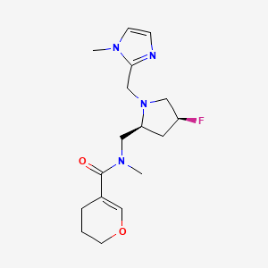 molecular formula C17H25FN4O2 B6869897 N-[[(2S,4S)-4-fluoro-1-[(1-methylimidazol-2-yl)methyl]pyrrolidin-2-yl]methyl]-N-methyl-3,4-dihydro-2H-pyran-5-carboxamide 