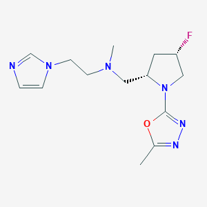 molecular formula C14H21FN6O B6869905 N-[[(2S,4S)-4-fluoro-1-(5-methyl-1,3,4-oxadiazol-2-yl)pyrrolidin-2-yl]methyl]-2-imidazol-1-yl-N-methylethanamine 