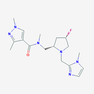 molecular formula C17H25FN6O B6869921 N-[[(2S,4S)-4-fluoro-1-[(1-methylimidazol-2-yl)methyl]pyrrolidin-2-yl]methyl]-N,1,3-trimethylpyrazole-4-carboxamide 