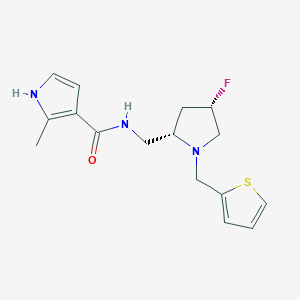 molecular formula C16H20FN3OS B6869927 N-[[(2S,4S)-4-fluoro-1-(thiophen-2-ylmethyl)pyrrolidin-2-yl]methyl]-2-methyl-1H-pyrrole-3-carboxamide 