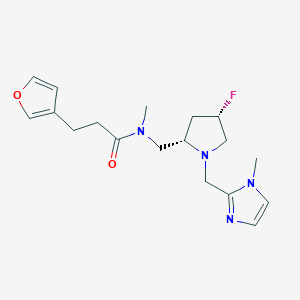 molecular formula C18H25FN4O2 B6869949 N-[[(2S,4S)-4-fluoro-1-[(1-methylimidazol-2-yl)methyl]pyrrolidin-2-yl]methyl]-3-(furan-3-yl)-N-methylpropanamide 