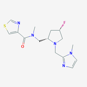 molecular formula C15H20FN5OS B6869959 N-[[(2S,4S)-4-fluoro-1-[(1-methylimidazol-2-yl)methyl]pyrrolidin-2-yl]methyl]-N-methyl-1,3-thiazole-4-carboxamide 