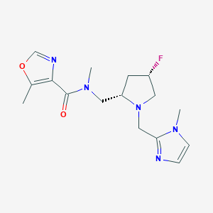 molecular formula C16H22FN5O2 B6870173 N-[[(2S,4S)-4-fluoro-1-[(1-methylimidazol-2-yl)methyl]pyrrolidin-2-yl]methyl]-N,5-dimethyl-1,3-oxazole-4-carboxamide 