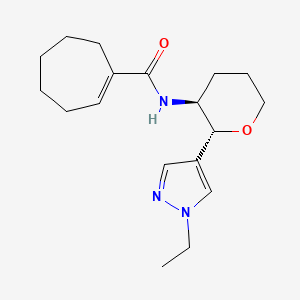 molecular formula C18H27N3O2 B6870204 N-[(2R,3S)-2-(1-ethylpyrazol-4-yl)oxan-3-yl]cycloheptene-1-carboxamide 