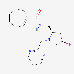 molecular formula C18H25FN4O B6870210 N-[[(2S,4S)-4-fluoro-1-(pyrimidin-2-ylmethyl)pyrrolidin-2-yl]methyl]cycloheptene-1-carboxamide 