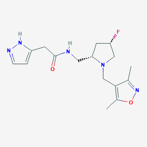 molecular formula C16H22FN5O2 B6870287 N-[[(2S,4S)-1-[(3,5-dimethyl-1,2-oxazol-4-yl)methyl]-4-fluoropyrrolidin-2-yl]methyl]-2-(1H-pyrazol-5-yl)acetamide 