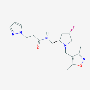 molecular formula C17H24FN5O2 B6870330 N-[[(2S,4S)-1-[(3,5-dimethyl-1,2-oxazol-4-yl)methyl]-4-fluoropyrrolidin-2-yl]methyl]-3-pyrazol-1-ylpropanamide 