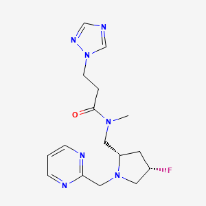 molecular formula C16H22FN7O B6870351 N-[[(2S,4S)-4-fluoro-1-(pyrimidin-2-ylmethyl)pyrrolidin-2-yl]methyl]-N-methyl-3-(1,2,4-triazol-1-yl)propanamide 