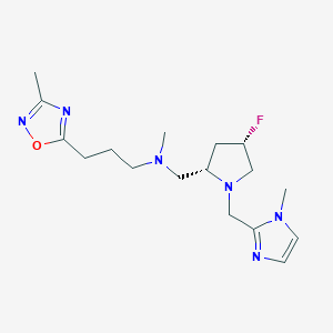 molecular formula C17H27FN6O B6870362 N-[[(2S,4S)-4-fluoro-1-[(1-methylimidazol-2-yl)methyl]pyrrolidin-2-yl]methyl]-N-methyl-3-(3-methyl-1,2,4-oxadiazol-5-yl)propan-1-amine 