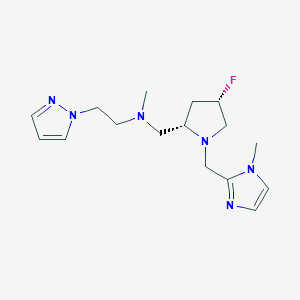 molecular formula C16H25FN6 B6870471 N-[[(2S,4S)-4-fluoro-1-[(1-methylimidazol-2-yl)methyl]pyrrolidin-2-yl]methyl]-N-methyl-2-pyrazol-1-ylethanamine 