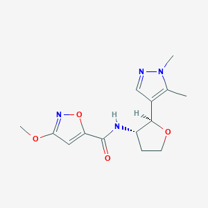 molecular formula C14H18N4O4 B6870610 N-[(2R,3S)-2-(1,5-dimethylpyrazol-4-yl)oxolan-3-yl]-3-methoxy-1,2-oxazole-5-carboxamide 