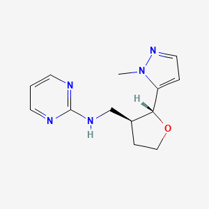 molecular formula C13H17N5O B6870679 N-[[(2R,3S)-2-(2-methylpyrazol-3-yl)oxolan-3-yl]methyl]pyrimidin-2-amine 
