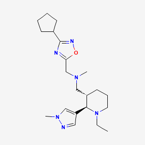 molecular formula C21H34N6O B6871152 N-[(3-cyclopentyl-1,2,4-oxadiazol-5-yl)methyl]-1-[(2R,3S)-1-ethyl-2-(1-methylpyrazol-4-yl)piperidin-3-yl]-N-methylmethanamine 