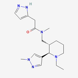 molecular formula C18H28N6O B6871236 N-[[(2R,3S)-1-ethyl-2-(1-methylpyrazol-4-yl)piperidin-3-yl]methyl]-N-methyl-2-(1H-pyrazol-5-yl)acetamide 