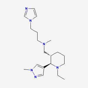 molecular formula C19H32N6 B6872333 N-[[(2R,3S)-1-ethyl-2-(1-methylpyrazol-4-yl)piperidin-3-yl]methyl]-3-imidazol-1-yl-N-methylpropan-1-amine 