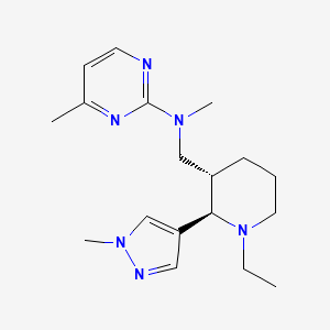 molecular formula C18H28N6 B6872498 N-[[(2R,3S)-1-ethyl-2-(1-methylpyrazol-4-yl)piperidin-3-yl]methyl]-N,4-dimethylpyrimidin-2-amine 