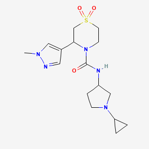 molecular formula C16H25N5O3S B6872590 N-(1-cyclopropylpyrrolidin-3-yl)-3-(1-methylpyrazol-4-yl)-1,1-dioxo-1,4-thiazinane-4-carboxamide 