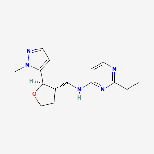 molecular formula C16H23N5O B6873149 N-[[(2R,3S)-2-(2-methylpyrazol-3-yl)oxolan-3-yl]methyl]-2-propan-2-ylpyrimidin-4-amine 