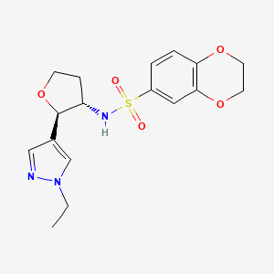 molecular formula C17H21N3O5S B6873719 N-[(2R,3S)-2-(1-ethylpyrazol-4-yl)oxolan-3-yl]-2,3-dihydro-1,4-benzodioxine-6-sulfonamide 