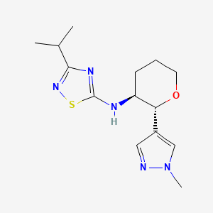 molecular formula C14H21N5OS B6874039 N-[(2R,3S)-2-(1-methylpyrazol-4-yl)oxan-3-yl]-3-propan-2-yl-1,2,4-thiadiazol-5-amine 