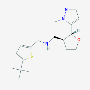 molecular formula C18H27N3OS B6874377 N-[(5-tert-butylthiophen-2-yl)methyl]-1-[(2R,3S)-2-(2-methylpyrazol-3-yl)oxolan-3-yl]methanamine 