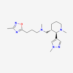 molecular formula C18H30N6O B6874447 N-methyl-N-[[(2R,3S)-1-methyl-2-(1-methylpyrazol-4-yl)piperidin-3-yl]methyl]-3-(3-methyl-1,2,4-oxadiazol-5-yl)propan-1-amine 
