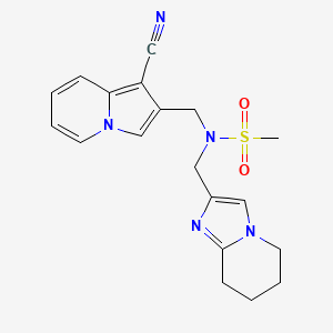 molecular formula C19H21N5O2S B6874519 N-[(1-cyanoindolizin-2-yl)methyl]-N-(5,6,7,8-tetrahydroimidazo[1,2-a]pyridin-2-ylmethyl)methanesulfonamide 