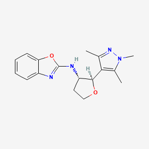 molecular formula C17H20N4O2 B6874672 N-[(2R,3S)-2-(1,3,5-trimethylpyrazol-4-yl)oxolan-3-yl]-1,3-benzoxazol-2-amine 