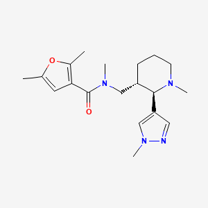 molecular formula C19H28N4O2 B6874874 N,2,5-trimethyl-N-[[(2R,3S)-1-methyl-2-(1-methylpyrazol-4-yl)piperidin-3-yl]methyl]furan-3-carboxamide 
