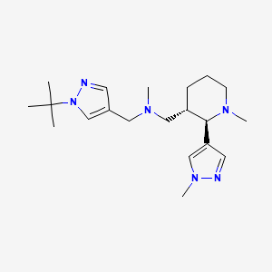 molecular formula C20H34N6 B6874888 N-[(1-tert-butylpyrazol-4-yl)methyl]-N-methyl-1-[(2R,3S)-1-methyl-2-(1-methylpyrazol-4-yl)piperidin-3-yl]methanamine 