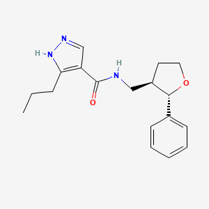molecular formula C18H23N3O2 B6875088 N-[[(2S,3R)-2-phenyloxolan-3-yl]methyl]-5-propyl-1H-pyrazole-4-carboxamide 