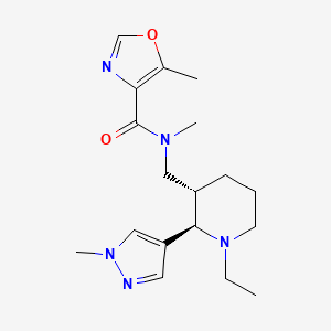 molecular formula C18H27N5O2 B6875137 N-[[(2R,3S)-1-ethyl-2-(1-methylpyrazol-4-yl)piperidin-3-yl]methyl]-N,5-dimethyl-1,3-oxazole-4-carboxamide 