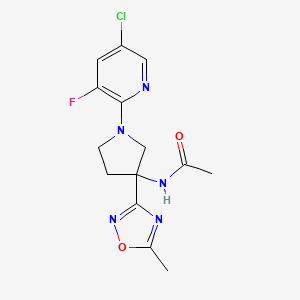 molecular formula C14H15ClFN5O2 B6875196 N-[1-(5-chloro-3-fluoropyridin-2-yl)-3-(5-methyl-1,2,4-oxadiazol-3-yl)pyrrolidin-3-yl]acetamide 